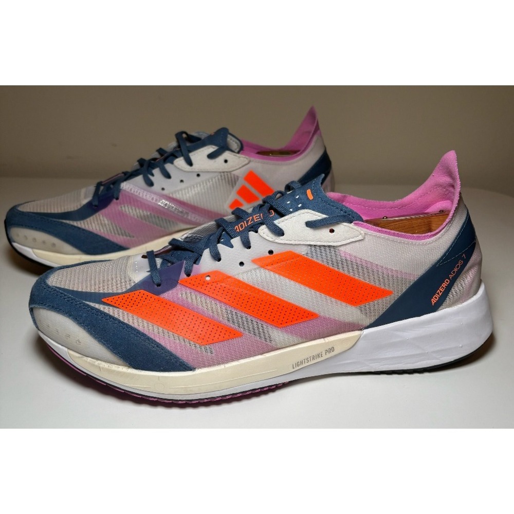Adidas Men's Adizero Adios 7 Dash Grey Solar Orange Running Shoes | Size 12